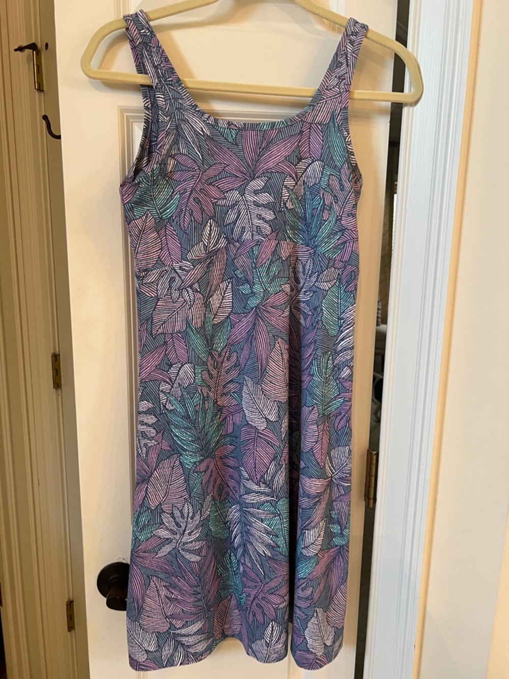 Columbia Purple Teal Leaf-Print Midi Dress PFG Size Small